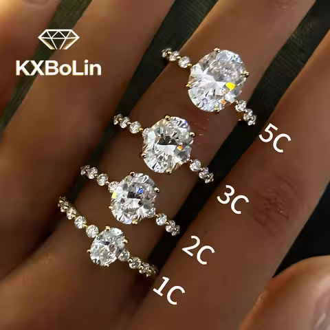 Oval Cut Moissanite Engagement Ring with Round Side Stone 100% S925 Silver 1-8Carat Lab Diamond Wedding Band for Women Gift