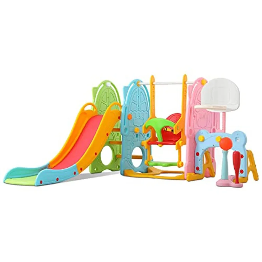 Ensemble toboggan et balançoire pour tout-petits, combinaison de aire de jeux intérieure et extérieure pour garçons et filles, ensemble 8 en 1, couleurs mélangées
