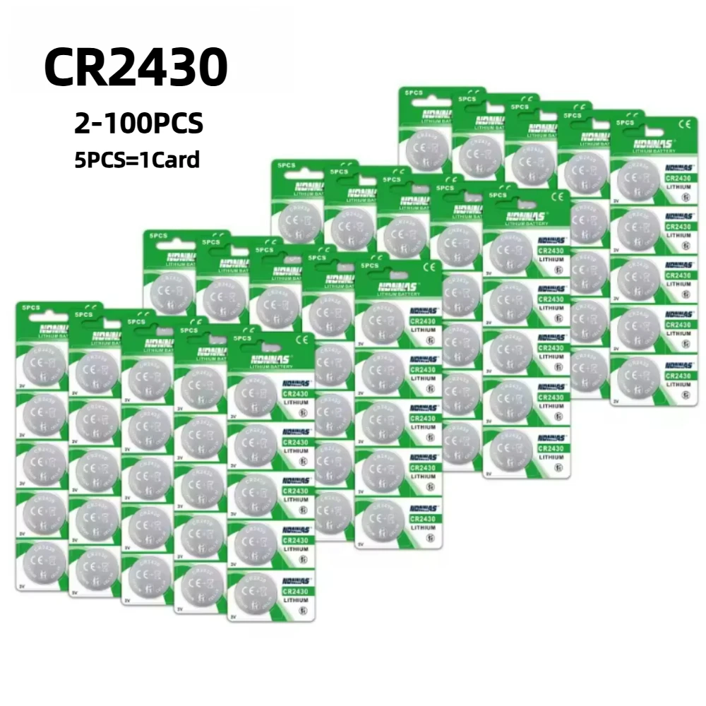 2-100PCS CR2430 3V Lithium Coin Cell, DL2430/BR2430 Button Coin Batteries for Car Key Fob, Watch, Alarm Clock, Remote Control