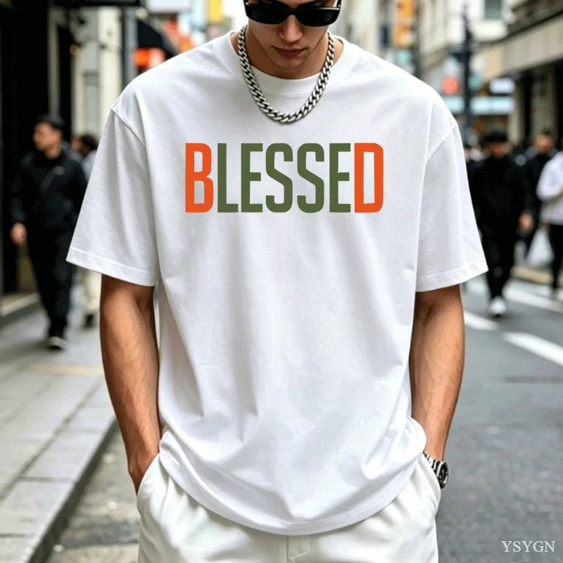 Blessed T-Shirt Christian Faith Tee Religious Soft Comfortable Cotton Short Sleeve Tshirt Streetwear Loose Round Neck Clothes