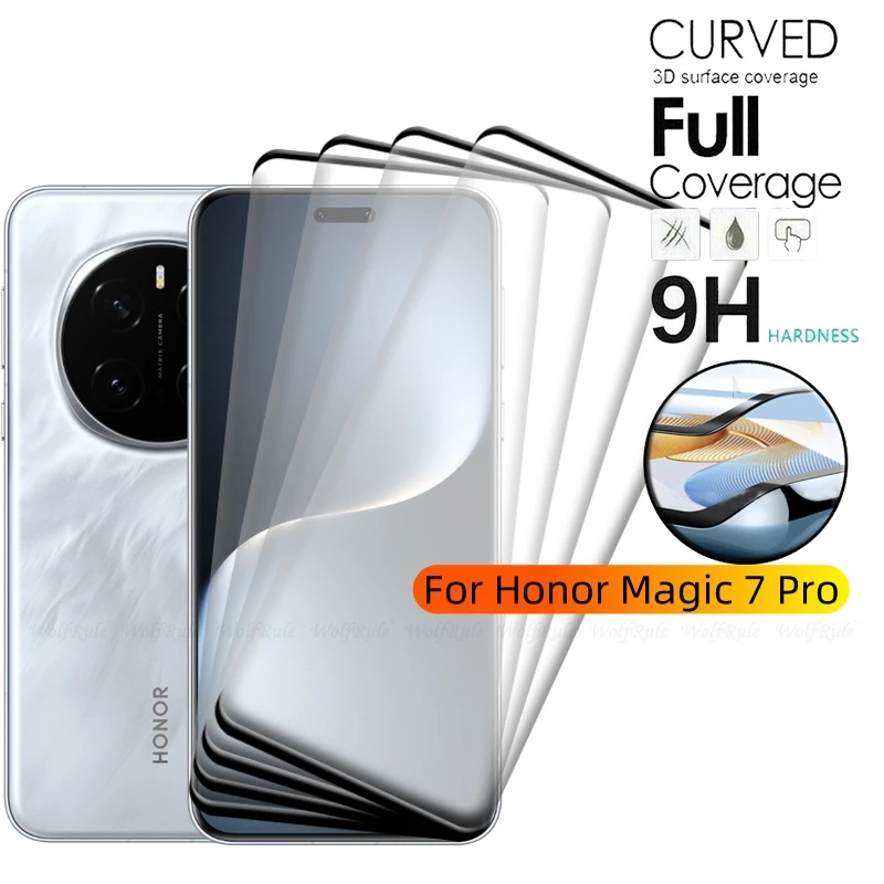 

4PCS For Honor Magic 7 Pro Glass Honor Magic 7 Pro Glass 9H Full Curved Cover Screen Protector Huawei Honor Magic 7 Magic7 Pro
