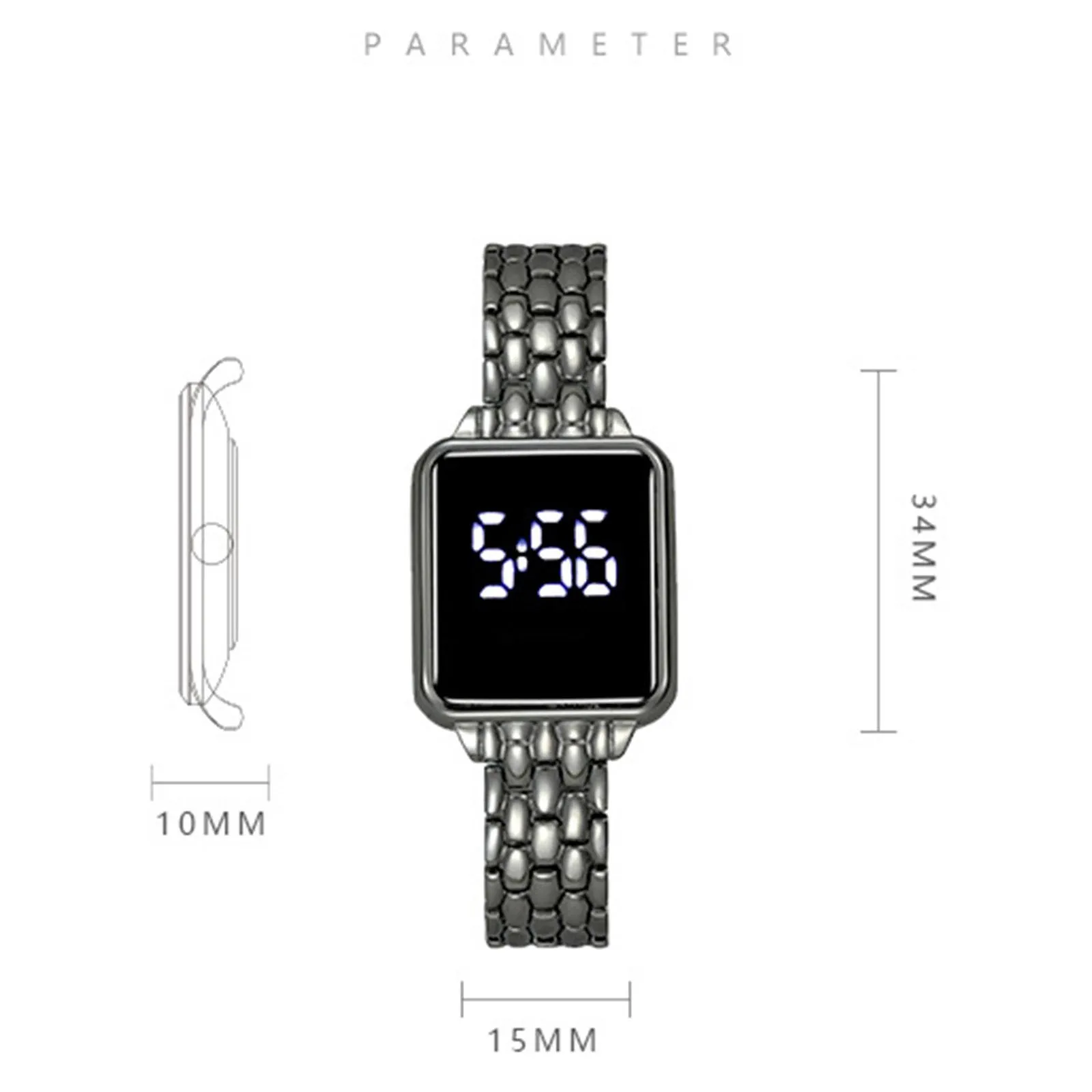 ساعة يد نسائية فاخرة بإضاءة عصرية كاجوال بنمط مربع وشاشة LED ساعة يد نسائية ملابس يومية تتطابق مع الديكور