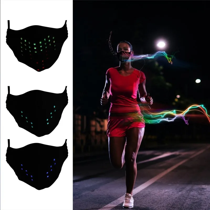 Rave Party Christmas Voice Control Mask Dynamic Talking Faux Luminous Led Face Mask Breathable Rubber Elastic Tendon Ear Loop