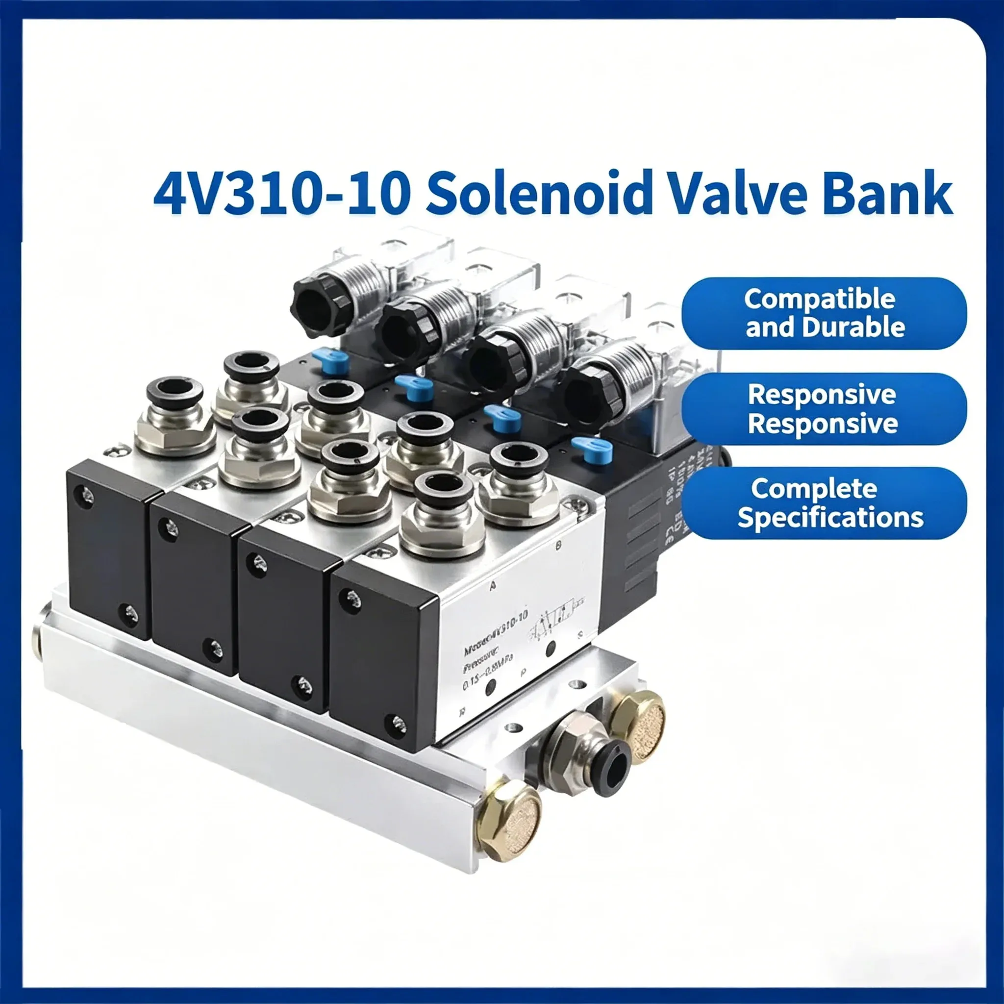DC12/24V AC110/220V Multi Option with Muffler Fitting Base Manifold 2/3/4/6/7/8/10 Way Pneumatic Solenoid Valve 4V310-10 Series