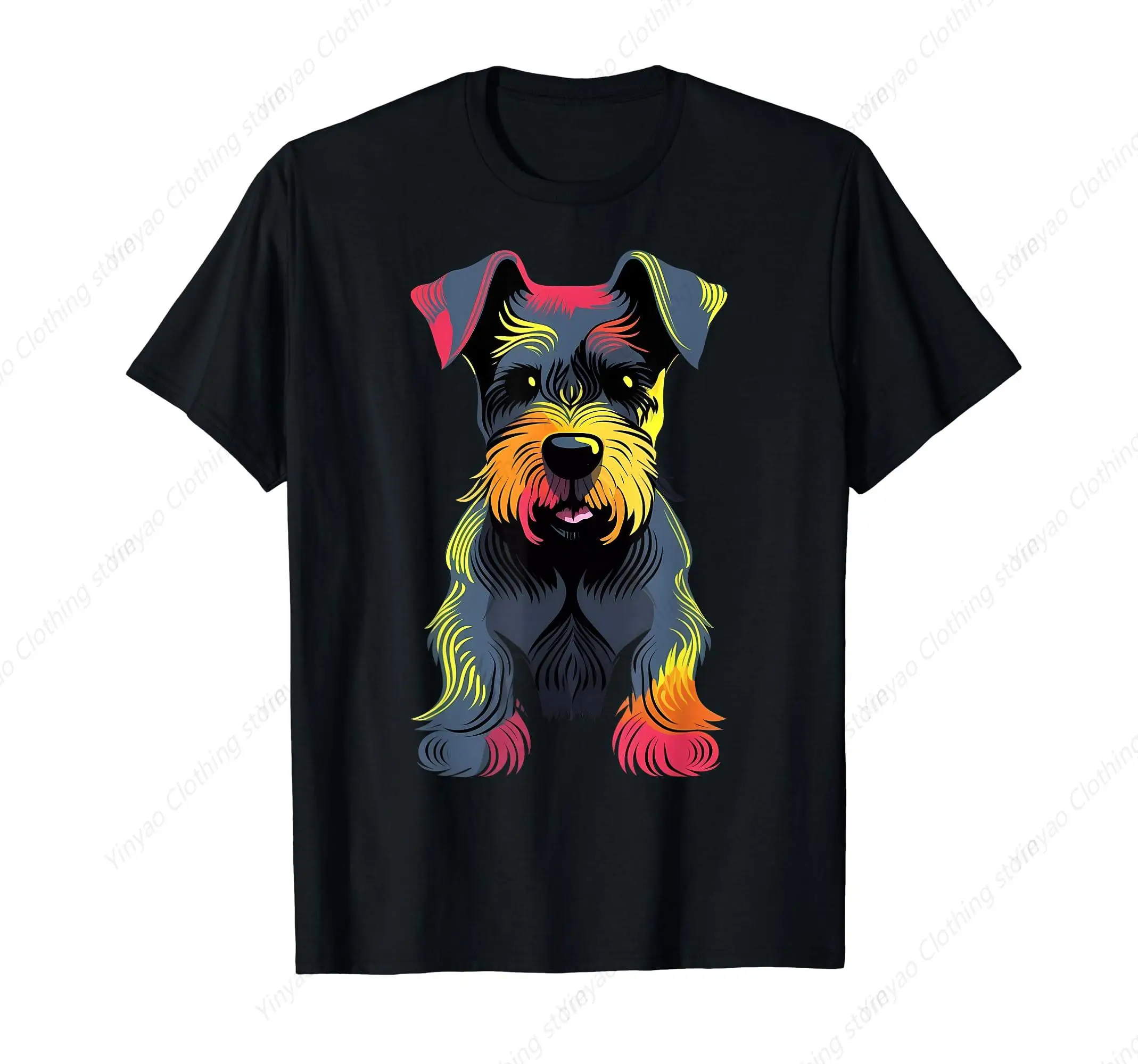 Fun Schnauzer Colorful Dog T-shirt Men's and Women's Fashion Personalized Cotton Short Sleeve