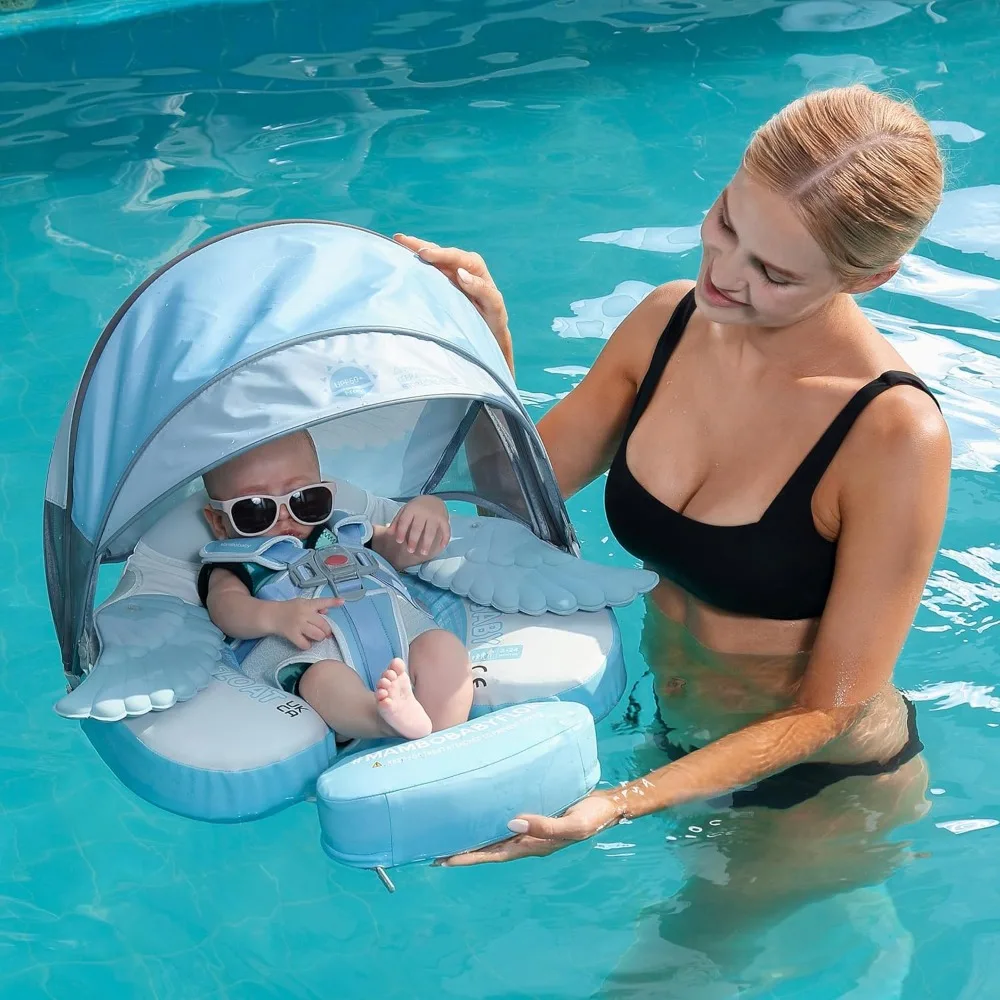 Float Add Tail Newest Baby Swim Float with Canopy Solid Pool Infant Swim Trainer Swimming Training Lying Air Free Water Floats