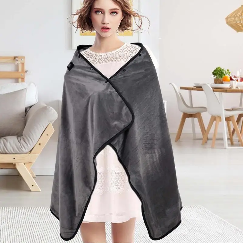 USB Heated Shawl Electric Blanket 3-speed Temperature Control Heating Blanket Shawl Winter Warm Velvet Cape For Car Office Home