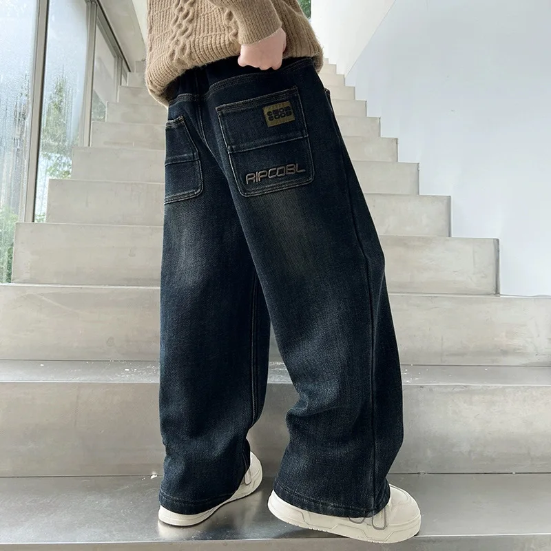 Nouveau jean pour garçons printemps-automne, style long, pantalon en denim à jambes larges pour les filles adolescentes de 5, 6, 8, 10, 12, 14 ans, pantalon droit hip-hop