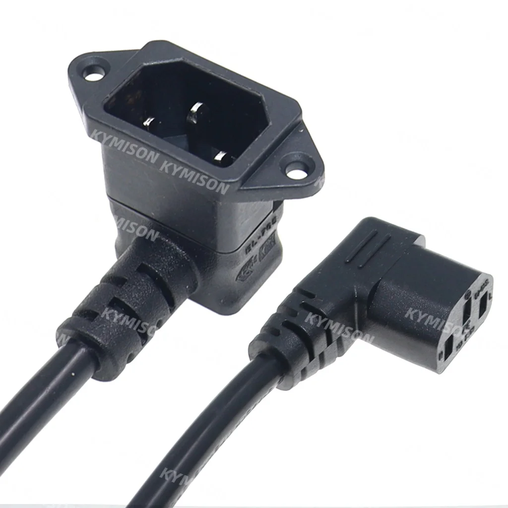 90 Degree IEC320 C14 to C13 Right Angle, Male with Screw Hole to Female Elbow Power Adapter Extension Cord 0.6m 10A 250V