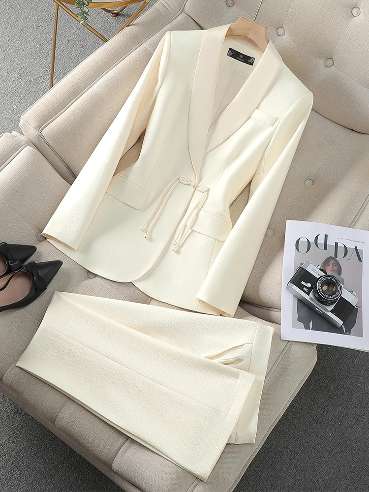 

Elegant Khaki Black Beige Women Pant Suit 2 Piece Set Office Ladies Female Business Work Wear Formal Blazer Jacket And Trouser