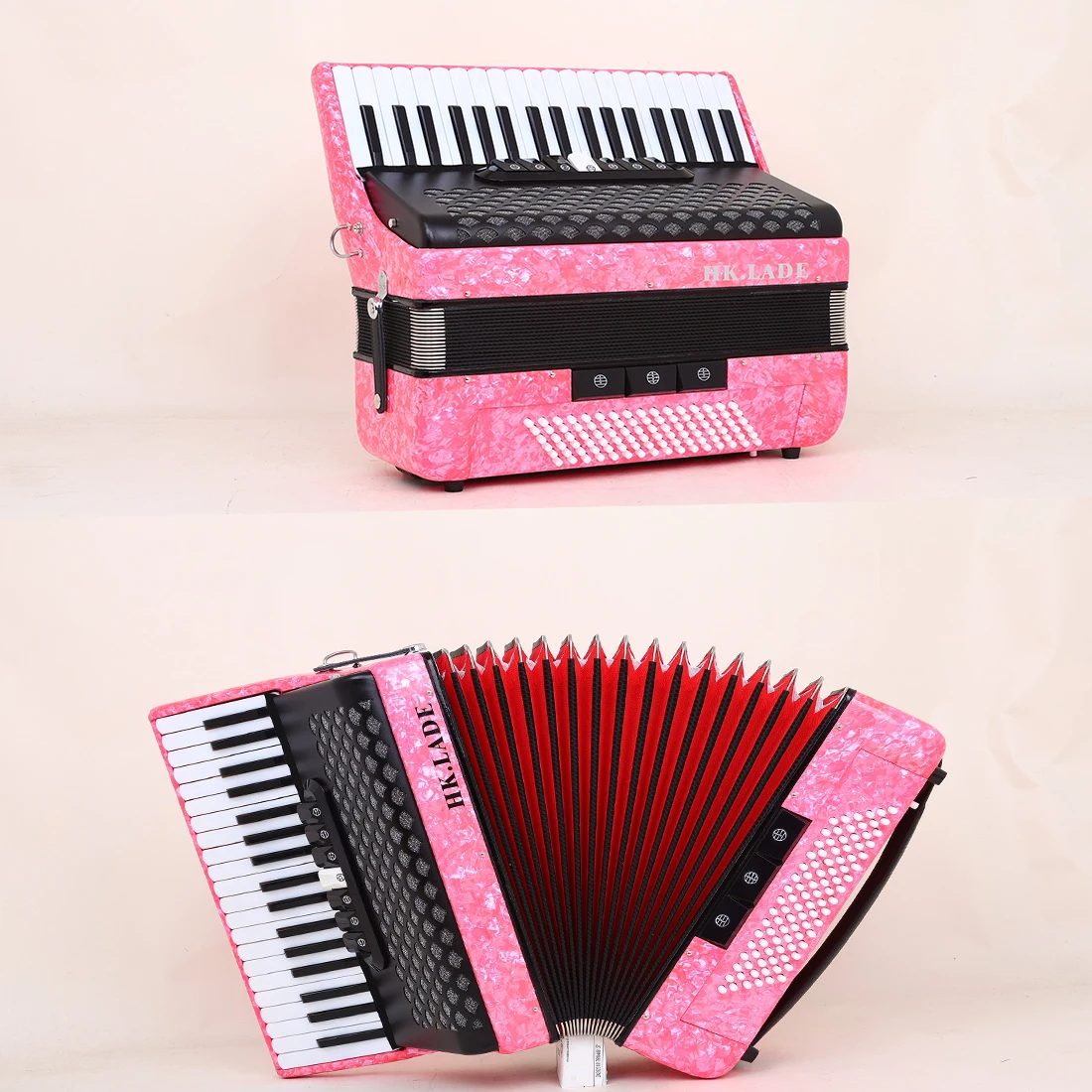HK-LADE AH-200 Accordion 37 Key 96 Bass Keyboard Voice Changing Professional Accordion Pink for Performance Keyboard Instrument