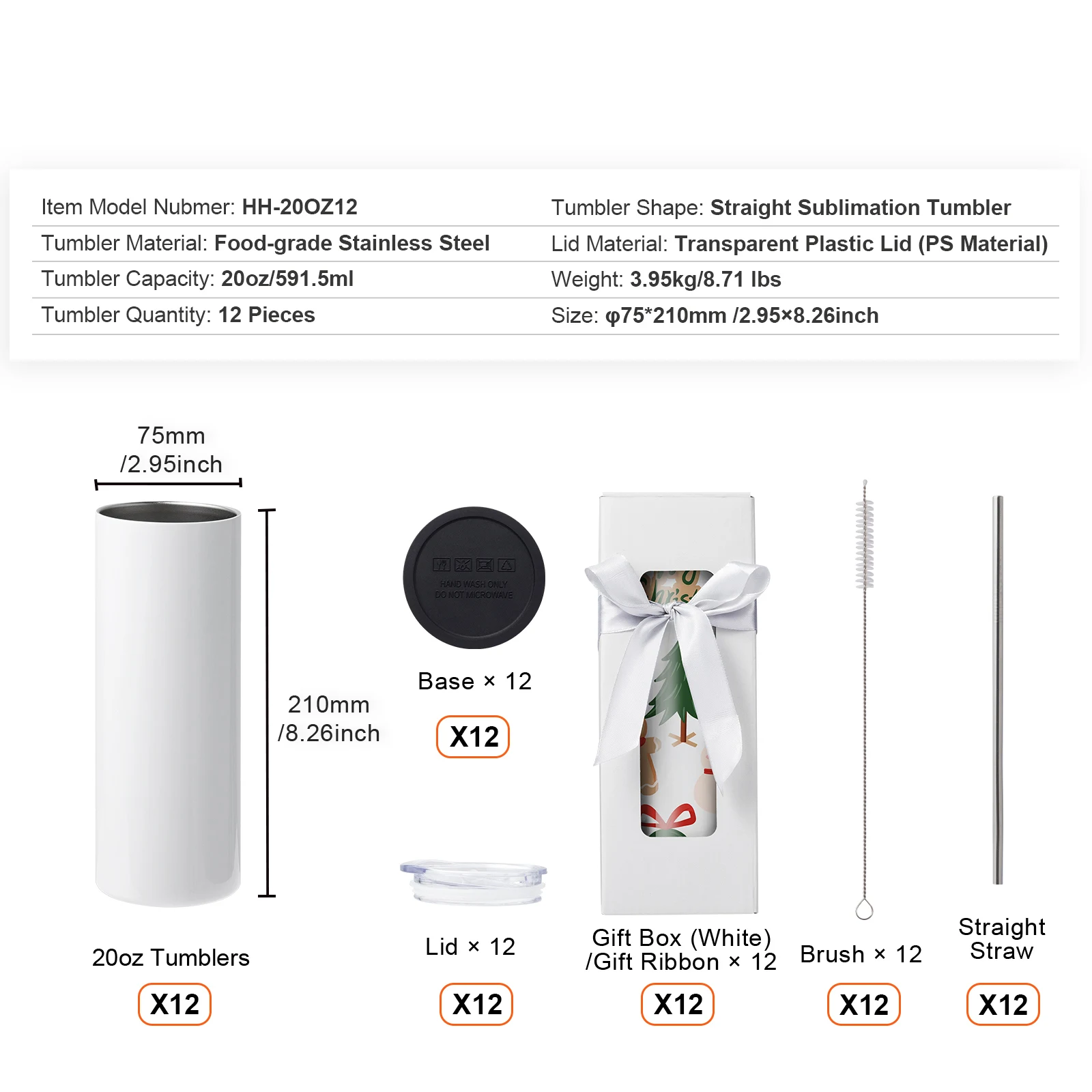 SucceBuy 8/12/14/16/24/50PC Rechte Sublimatie tuimelaars Lege Tumbler Bulk Rvs Dubbele Tumbler Cups Warmteoverdracht
