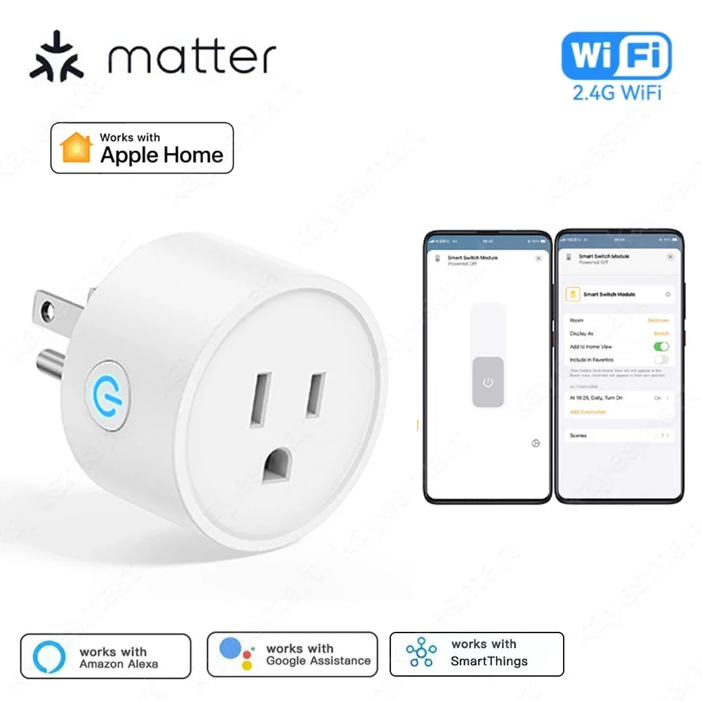 Matter Wifi Smart Socket Mini US Smart Plug Home Appliance Outlet APP Control Support Homekit Alexa Google Home SmartThings Hub