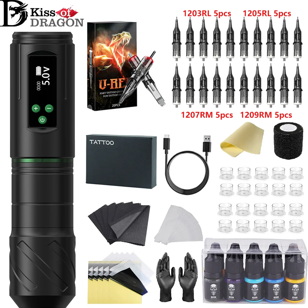 

Tattoo Kit Wireless Tattoo Pen Kit Rotary Tattoo Pen 3.5mm Stroke Lengths 1600mAh Tattoo Power Supply Tattoo Gun Kit