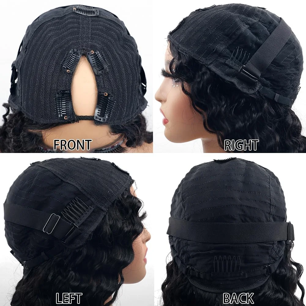 180% Density V Part Deep Wave Human Hair Wig
