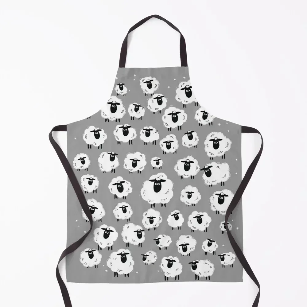

Sheep Well #18 (Gray) - Flock of Sheep - Counting Sheep Apron Trim Cloth Men kitchen Kitchen Handle For Women Apron