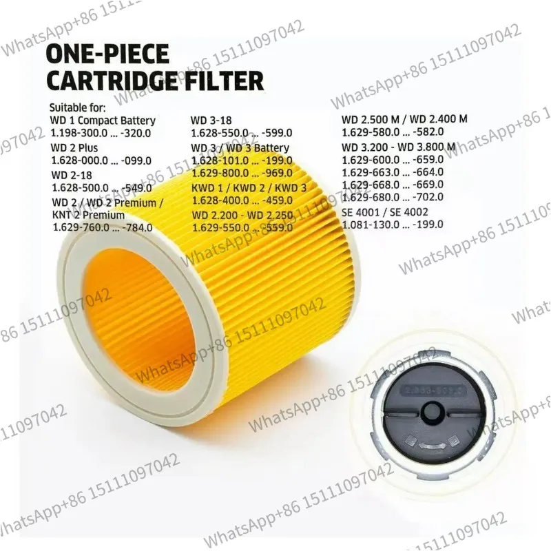 KFI 3310 One-Piece Cartridge Filter Suitable for Kärcher WD, SE, KWD Wet and Dry Vacuum Cleaners (2.863-303.0)