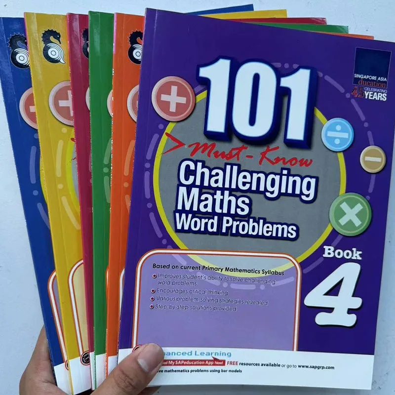 6 Books/Set SAP 101 Challenging Maths Word Problems Singapore Primary School Grade 1-6 Math Teaching Practice Book Textbook