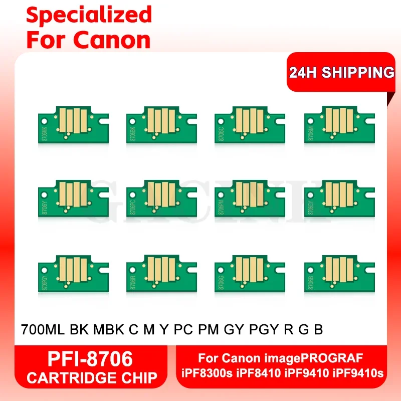 PFI-8706 PFI 8706 Permanent Cartridge Chip For Canon imagePROGRAF iPF8410 iPF8300s iPF8410s iPF9410 iPF9410s ARC Chip 12 Colors