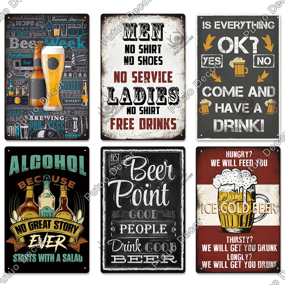 Putuo Decor Funny Beer Metal Sign Vintage Plaque Tin Sign Alcohol Drinker Sign for Bar Pub Club Man Cave Kitchen Wall Decoration