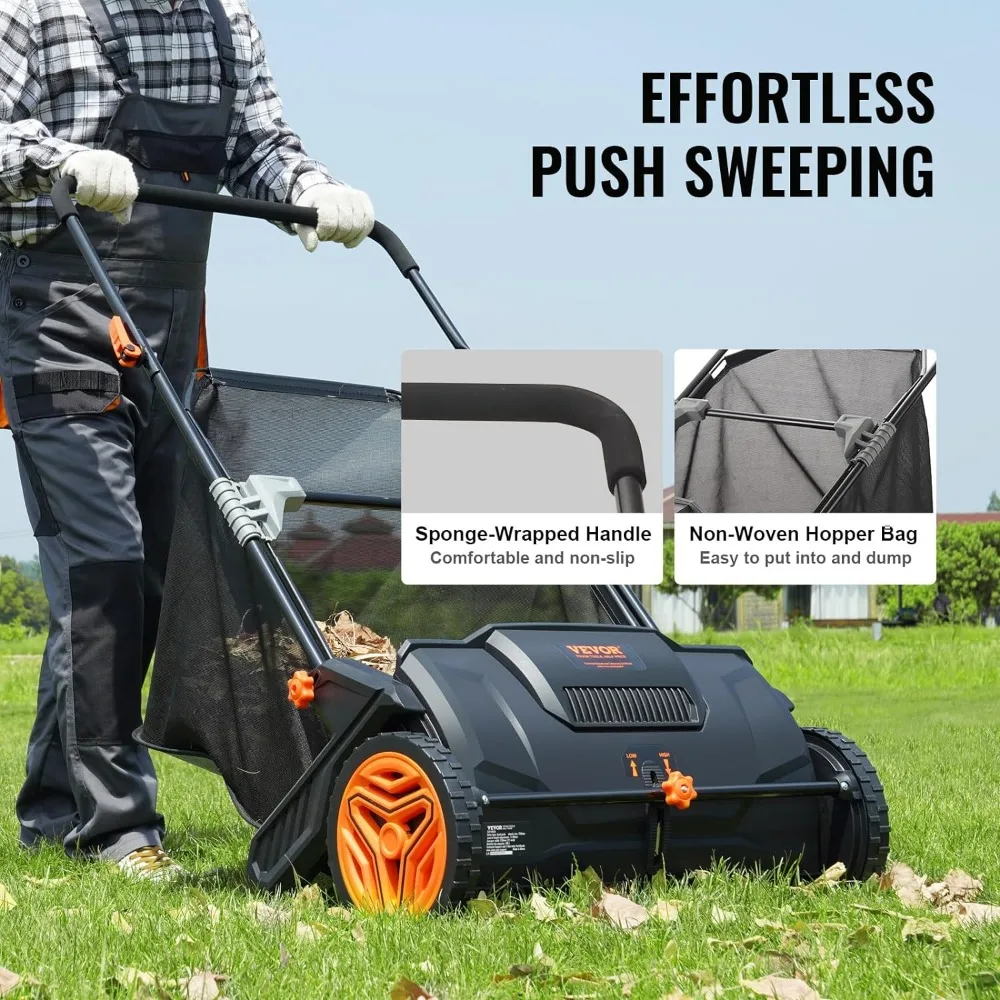 Push Lawn Sweeper, 21-inch Leaf & Grass Collector, Strong Rubber Wheels & Heavy Duty Thickened Steel Durable to Use