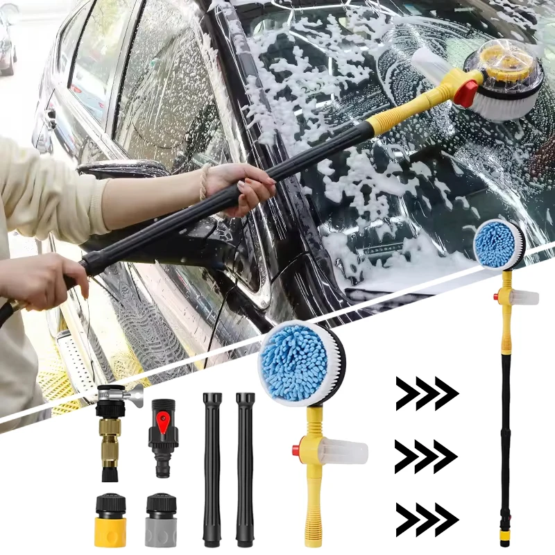 

Автомойка высокого давления с длинной ручкой, выдвижная швабра из синельной пены, вращающаяся на 360 градусов щетка для мойки автомобиля с дозатором мыла