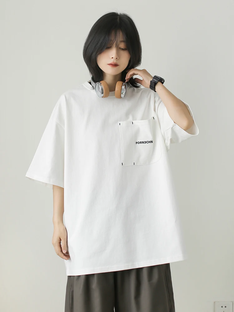 Mandala Street Style Loose Fit Short Sleeve T-Shirt Embroidered Pocket Double Gauze Fabric Base Layer Half Sleeve Design