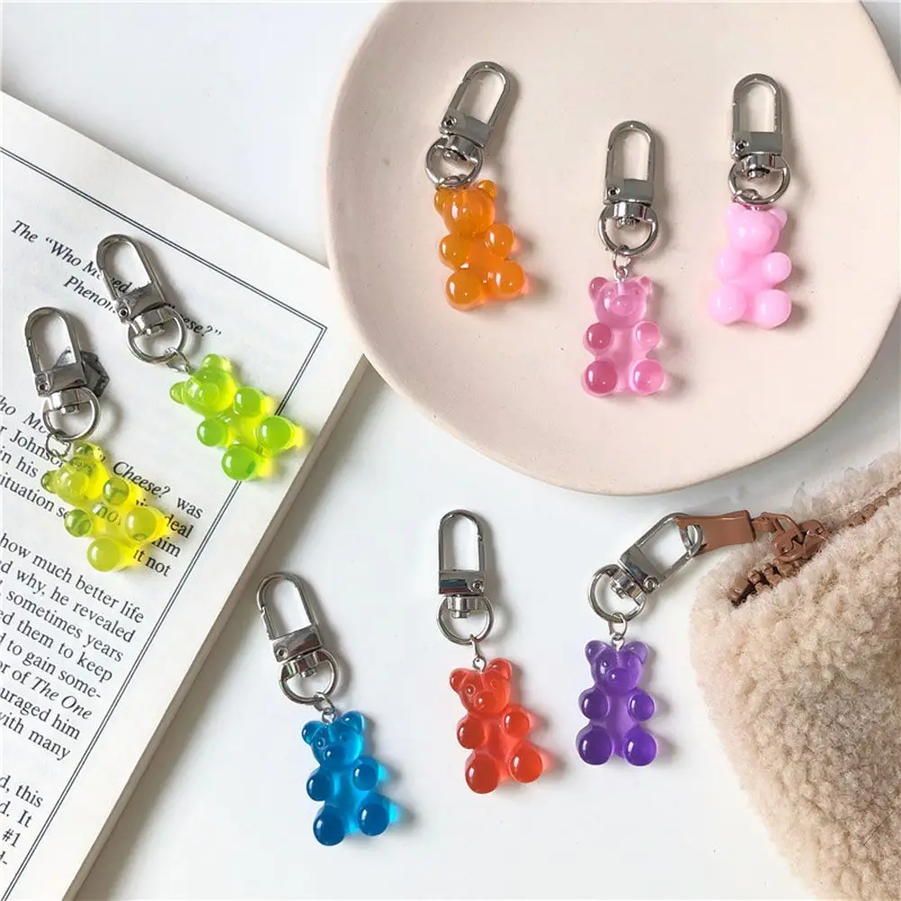 1PC Cute Resin Gummy Bear Keychain For Woman Candy Color Animal Bear Charms Keyring Girls Earphone Cover Jewelry Wedding Gifts