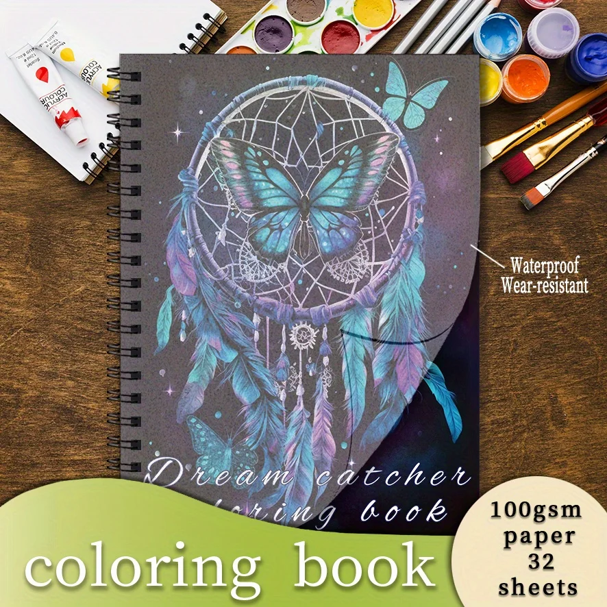32 Page Dream Catcher Adult Coloring Book 8.3x11.2 Inch - Stress And Emotional Relief Therapeutic Art Pages for Relaxation And S