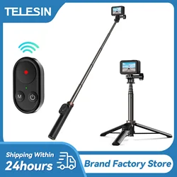 TELESIN 60CM Wireless Bluetooth Remote Control Vlog Selfie Stick Tripod Mount Black for GoPro 12 11 10 9 8 Camera Smart Phone