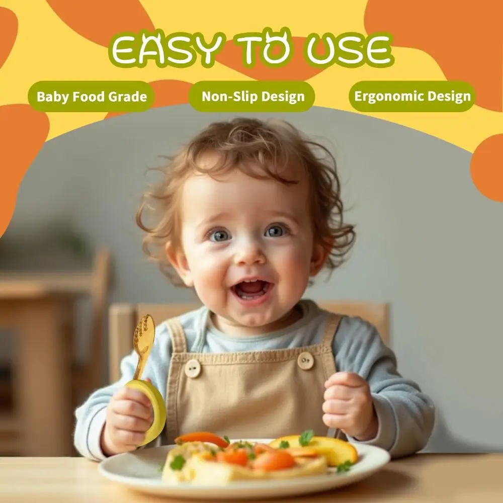 

Портативный набор вилок и ложек для малышей, силиконовая удобная ручка с коробкой для хранения, посуда, не содержит BPA