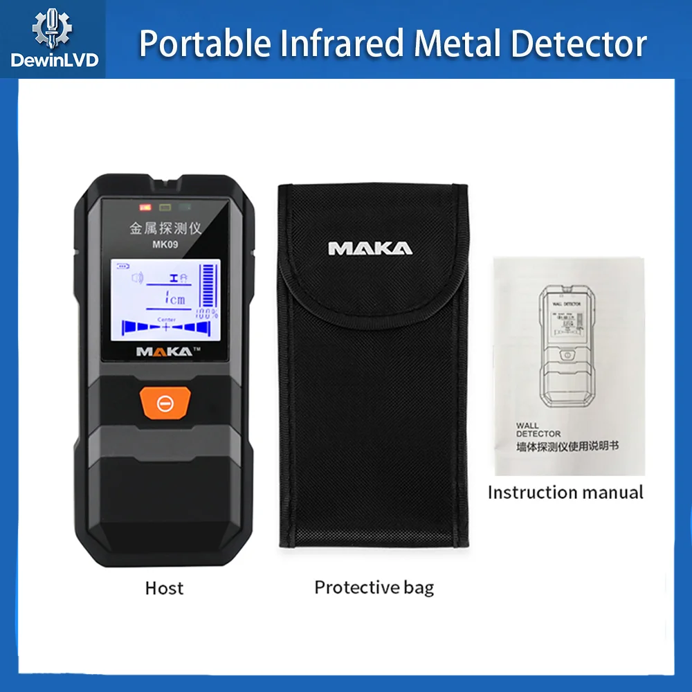 

MAKA MK09 Portable Infrared Metal Detector Wall Scanner Detects Metal & Live Wires up to 10cm Depth for Wall Drilling Safety