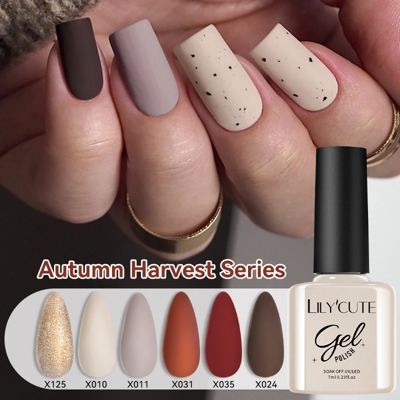 LILYCUTE 7ml Autumn Harvest Gel Nail Polish Red Brown Winter Series All For Manicure Semi Permanent Soak Off UV LED DIY Nail Art