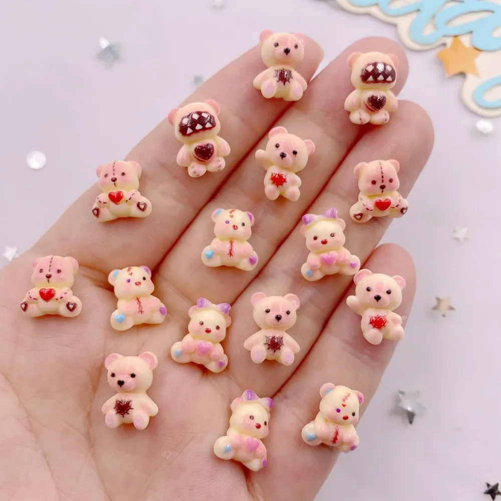 New 50pcs Resin Colorful Cartoon Love Bowknot Bear Figurines Flat back Nail Art Decor DIY Scrapbook Jewellery Accessories Crafts