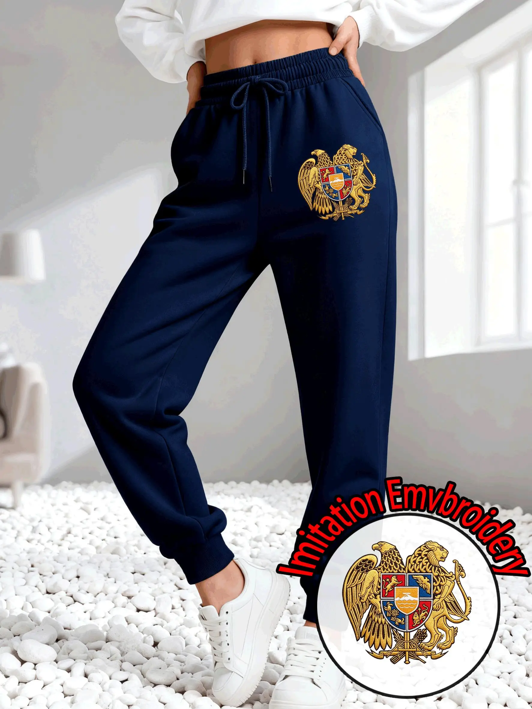 Armenia Imitation Embroidery Print Women Sweatpants Fleece Fashion Jogging Pant Pocket Hip Hop Unisex Trousers Autumn Clothing