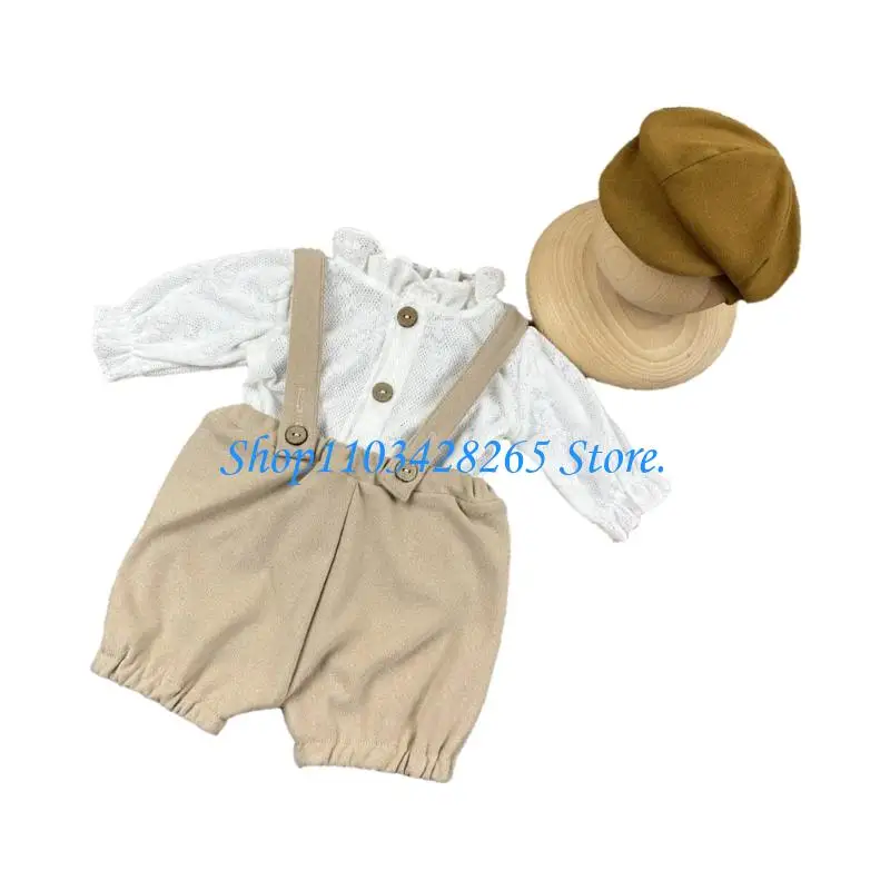 ملابس تنكرية للتصوير الفوتوغرافي للأطفال قبعة بيريه وقميص وسراويل ملابس لحديثي الولادة دعائم تصوير للرضع ملابس تبادل لاطلاق G2TE