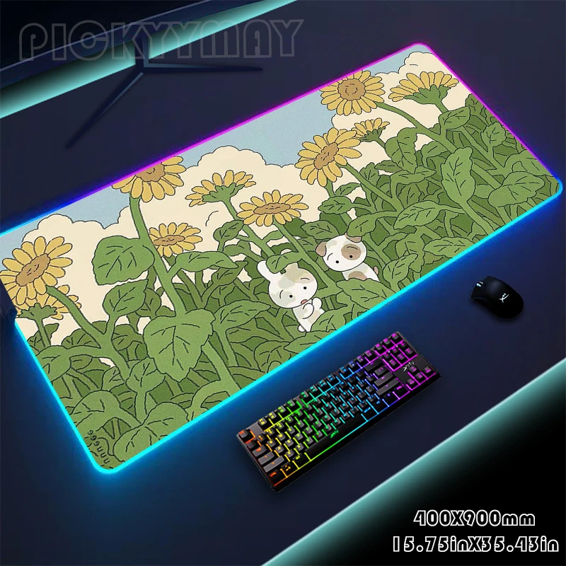 Cute Plant Large RGB Mouse Pad Gaming Mousepad LED Mouse Mat Gamer Desk Mat  Desk Pads RGB Keyboard Mats XXL 40x90cm Mousepads