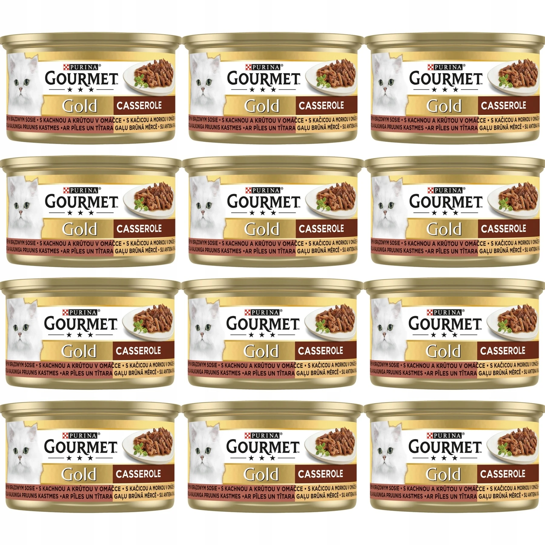 Cazuela de oro Gourmet, comida para gatos con pato y pavo, 85 g x 12 piezas