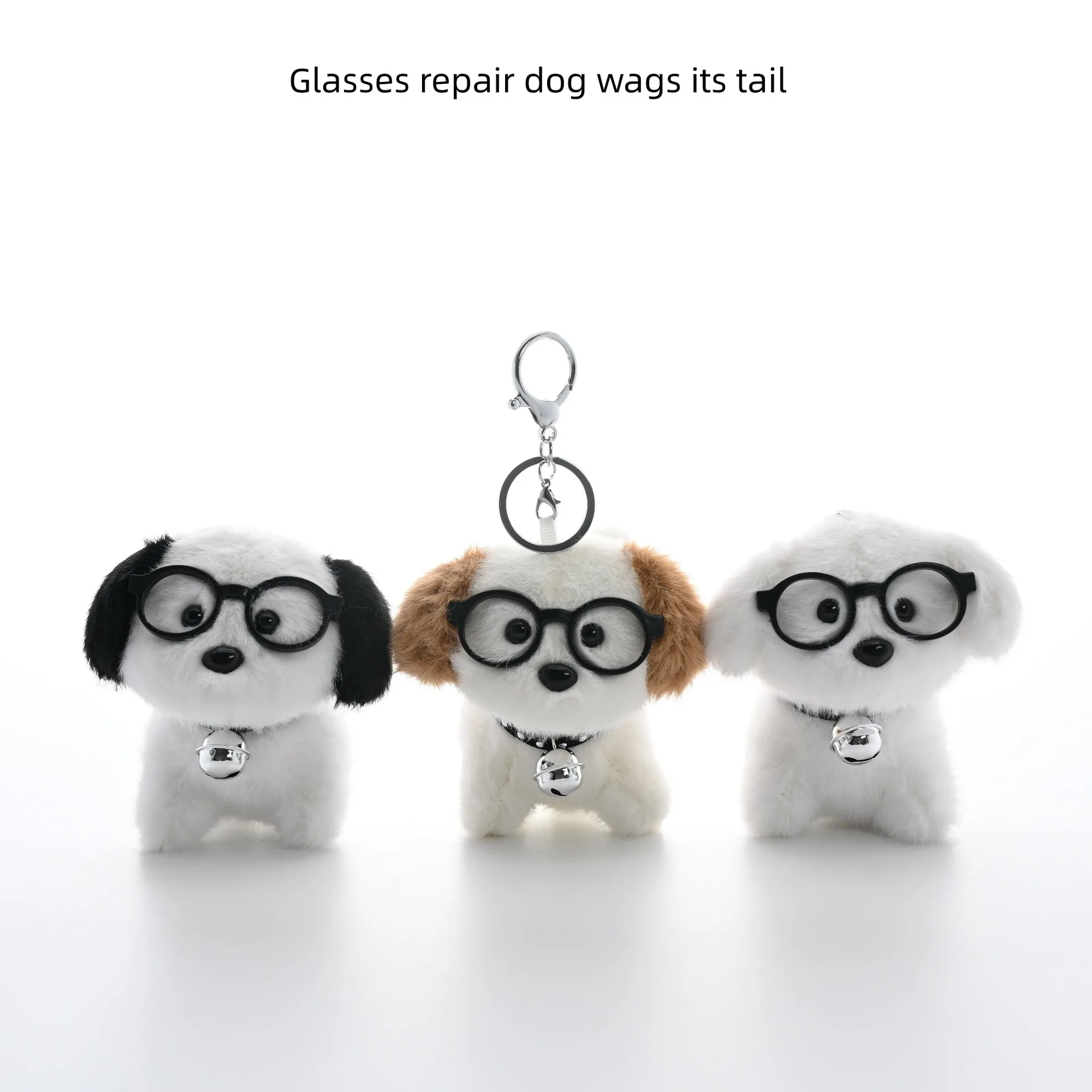 New Creative Glasses Dog Repair Swinging Tail Cute Cartoon Doll Keychain Pendant with Movable Tail