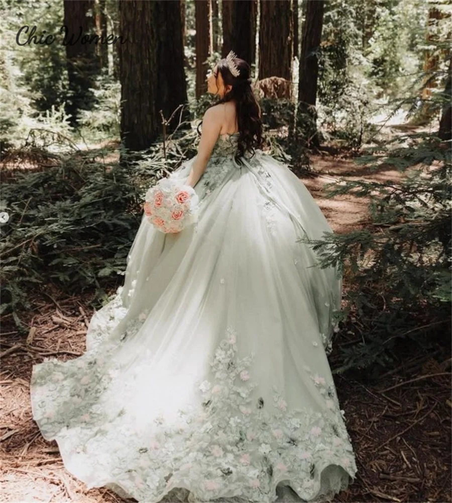 Sage verde floral quinceanera vestidos lindo inchado vestidos de xv vestido 15 anos photoshoot vestido de festa de aniversário personalizado