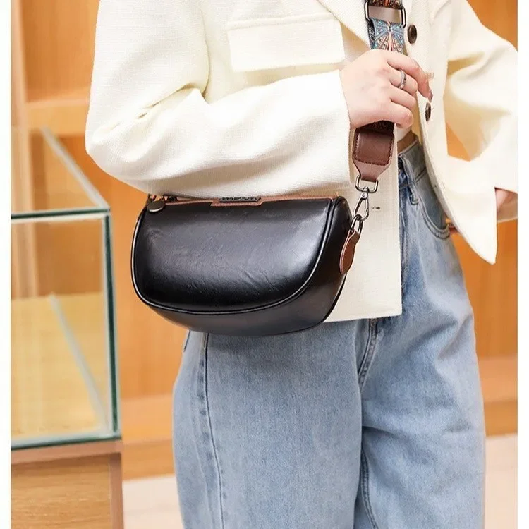 Luxury Oil Wax Genuine Leather Ladies Handbags Fashion Women Shoulder Bags Vintage Solid Color Cow Leather Female Crossbody Sac