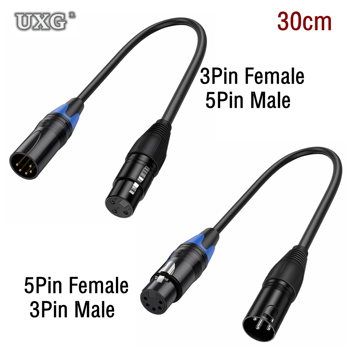 XLR Male 3 Pin to XLR Female 5 Pin & XLR Female 3 Pin to XLR Male 5 Pin Audio Cable, for Microphone DMX Stage Light Turnaround