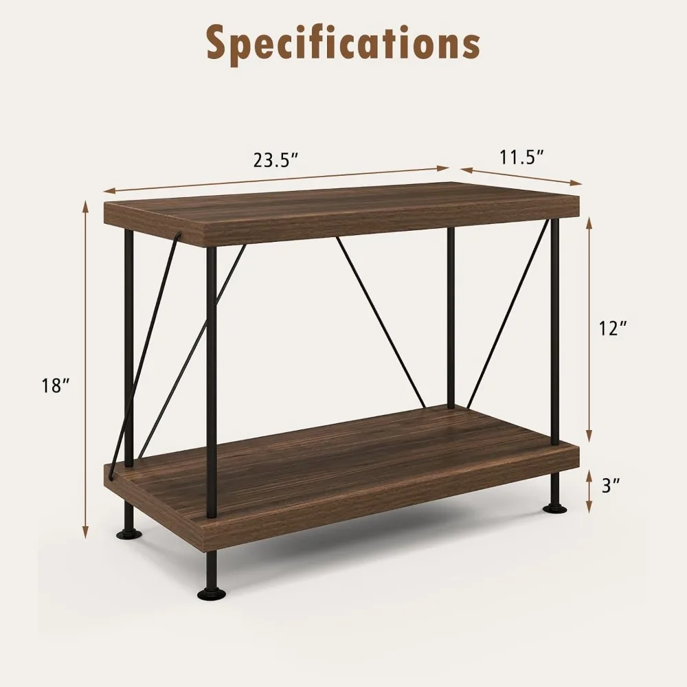 2-Tier Open-Back Bookshelf of 2, Freestanding Display Rack, Metal Frame Storage Shelves, Industrial Style Bookcase, Home