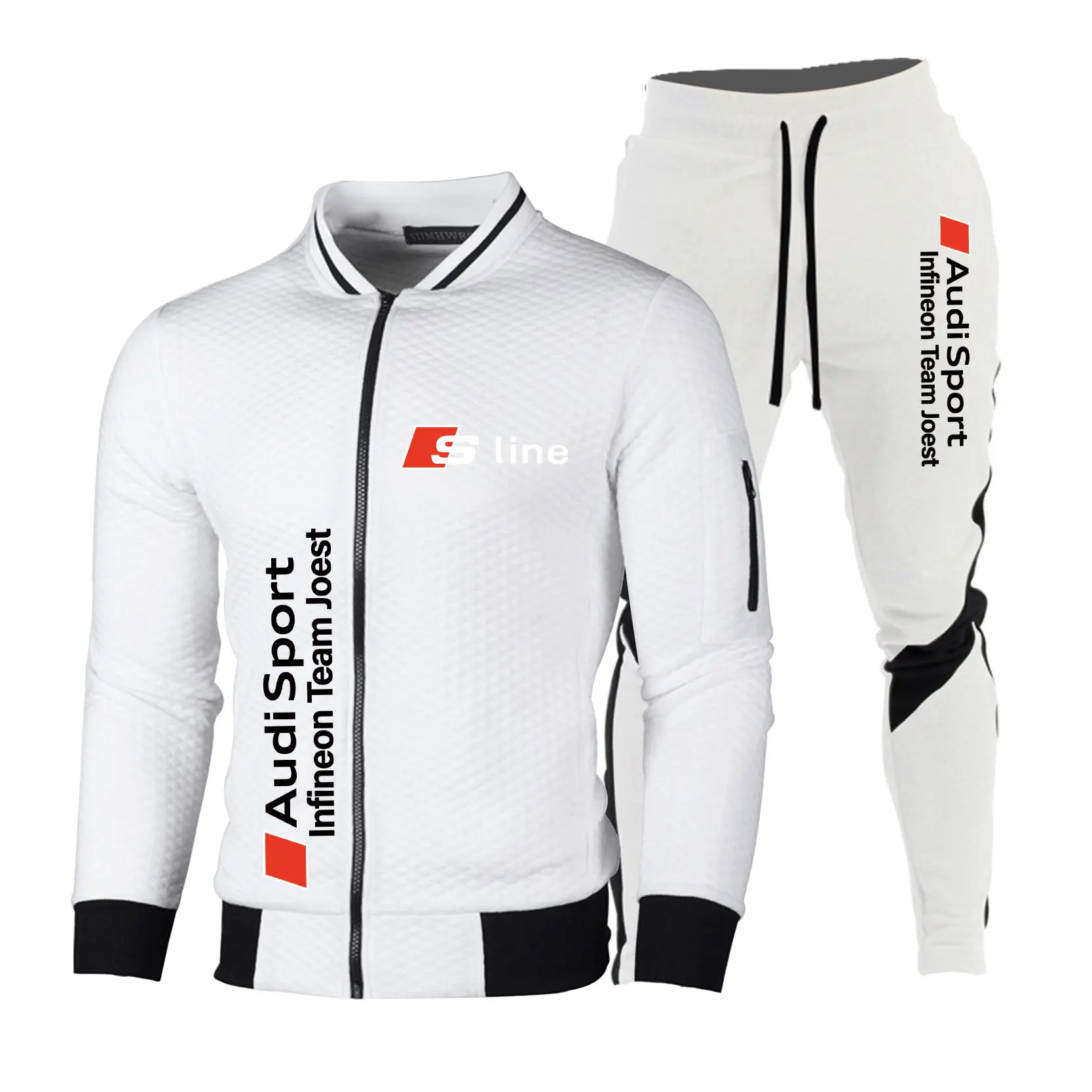 Audi Printed Men's Zipper Set, Outdoor Motorcycle Riding Protection Set, Street Spring and Autumn Jacket+Pants Two-Piece Set