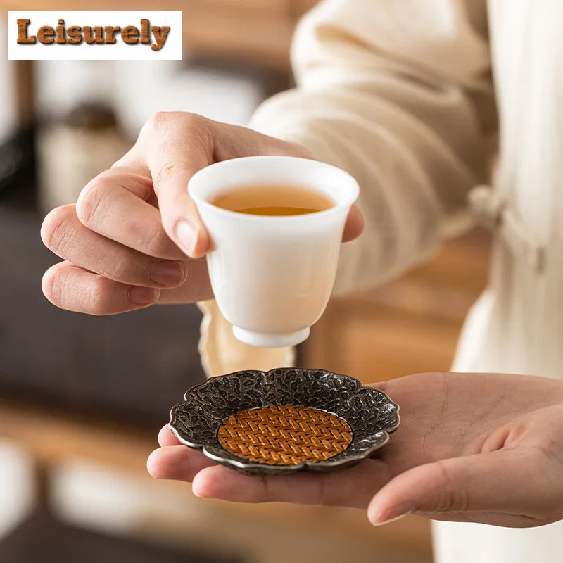 2pc/set Creative Alloy Rattan Coasters for Coffee Cups Anti-scald Placemats White Tea Mat Tea Services Accessories Collection