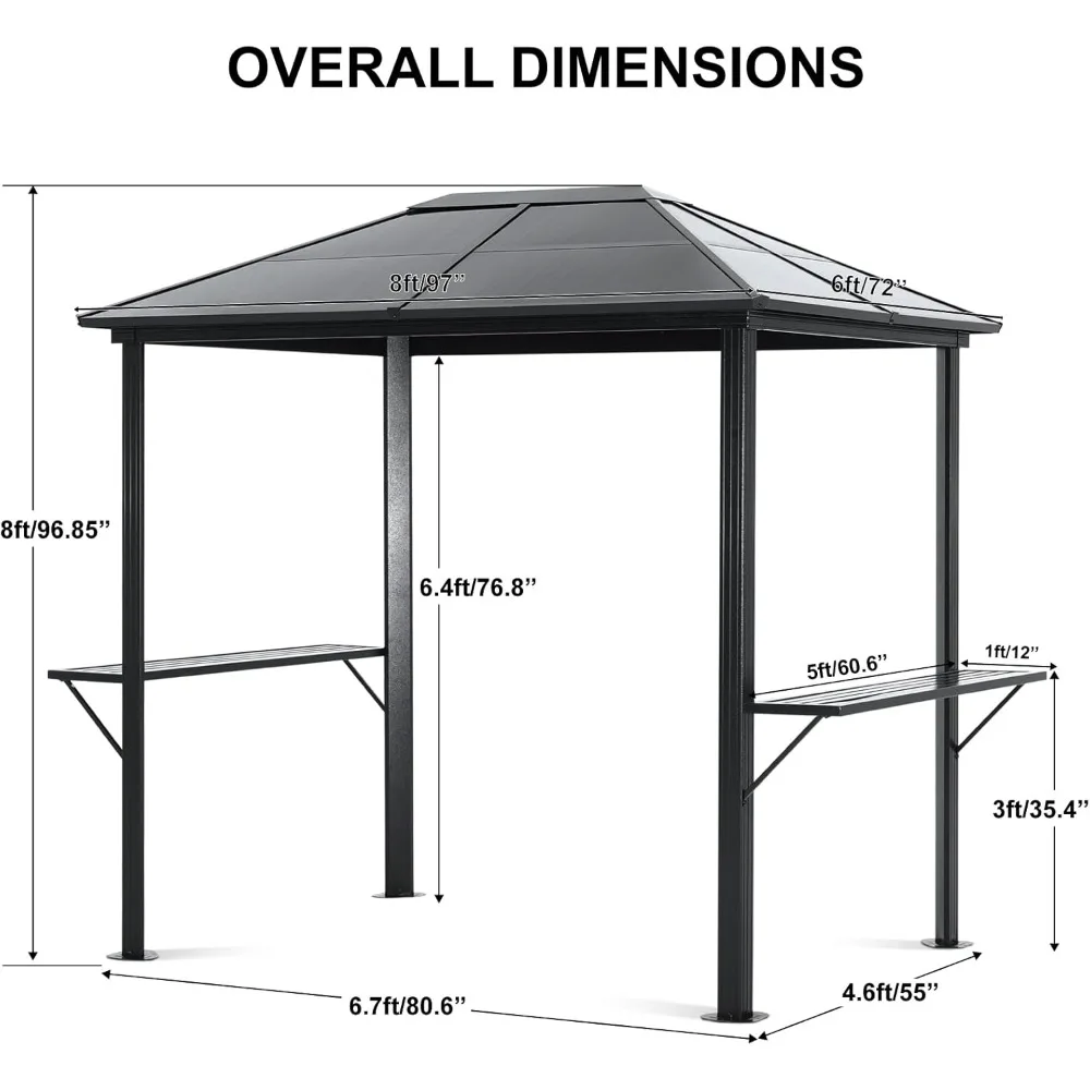 6x8 Hardtop Grill Gazebo Cnaopy - Outdoor BBQ Gazebo Shelter, Patio Grill Gazebo Tent for Barbecue and Picnic