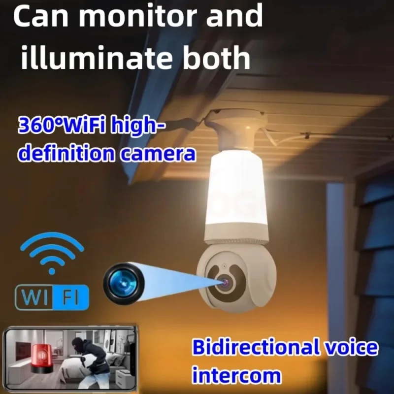 360° Mini Wifi Camera Indoor Voice Remote Intelligent Monitoring Security Night Vision Bidirectional Voice Intercom Bulb Cam