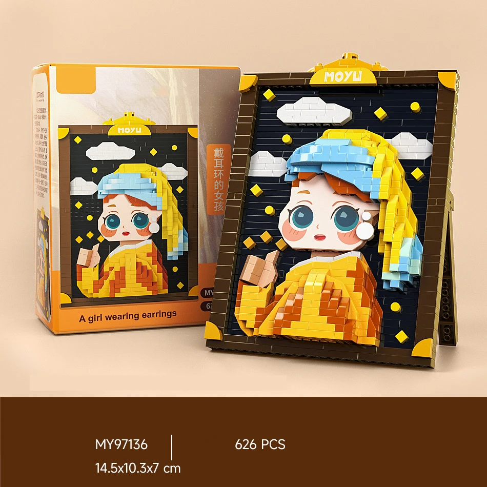 Idea Artistic Creation ART Painting Het Meisje Met De Parel Mona Lisa Building Brick Micro Diamond Block Cartoon Toy For Gift