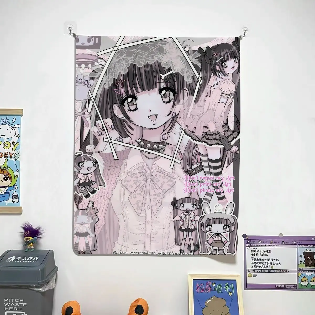 VIKAMA Preppy Uniform Girl Wall Tapestry Dark Tone Kawaii Wall Hanging Anime Illustration Dorm Bedroom Background Wall Decor