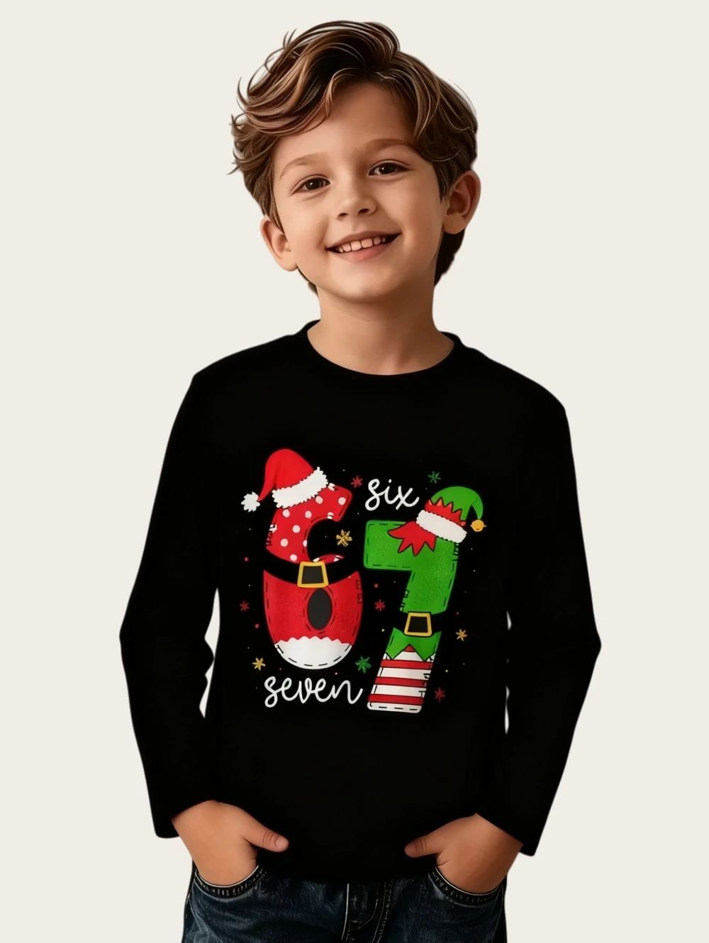 مضحك ستة سبعة 6 7 ميمي تي شيرت للأطفال الفكاهة الفوضى Y2k لعبة قائلا المحملة هدية الكريسماس الأولاد كم طويل قمة الموضة الملابس